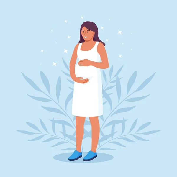 Glückliche Schwangerschaft Und Mutterschaft Schöne Junge Schwangere Frau Hält Ihren — Stockvektor