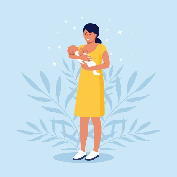 Madre Feliz Sostiene Bebé Sus Brazos Maternidad Cuidado Los Niños — Vector de stock