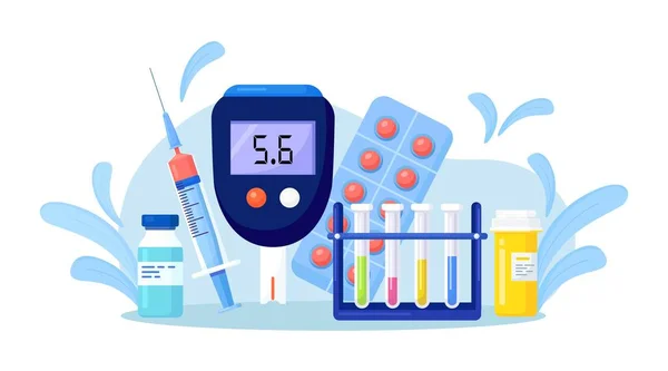 Glukometr Pro Měření Cukru Krvi Testovací Přístroj Glukózu Stříkačka Inzulínem — Stockový vektor