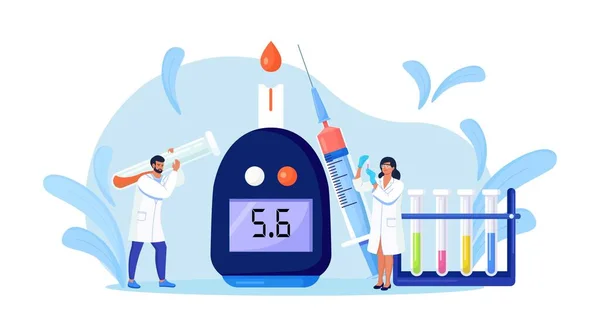 Médicos Testando Sangue Para Glicose Usando Glicosímetro Para Diagnóstico Hipoglicemia —  Vetores de Stock