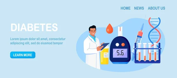 Orvos Vérvizsgálat Cukor Glükóz Glucometer Hipoglikémia Vagy Cukorbetegség Diagnózis Laboratóriumi — Stock Vector