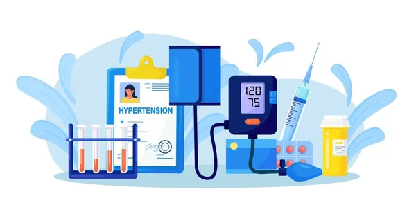 Medische Tonometer Digitale Sfygmomanometer Met Monitor Hartziekte Hypertensie Diabetes Apparatuur — Stockvector
