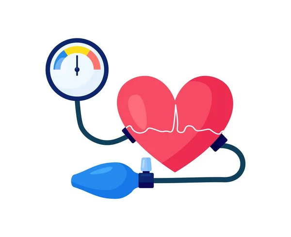 Hypertension Traitement Hypertension Artérielle Grand Cœur Humain Avec Sphygmomanomètre Examen — Image vectorielle