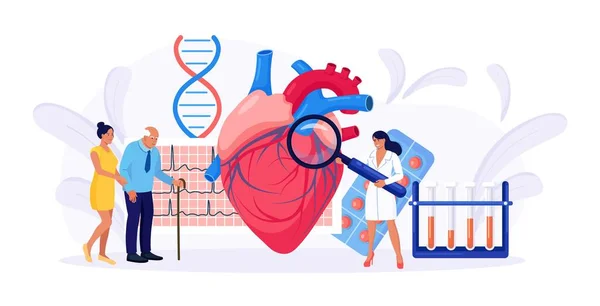 Cardiologie Diagnostics Cardiovasculaires Cardiologue Médecin Consultant Patient Aîné Sur Les — Image vectorielle