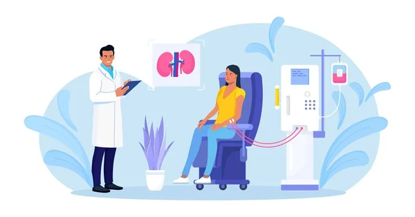 Equipo Hemodiálisis Para Tratamiento Insuficiencia Renal Limpieza Transfusión Sangre Través — Vector de stock