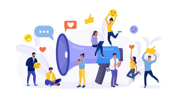 Social Media Promotion Services Megaphone Big Loudspeaker Communicate Audience Attracting — Stock Vector