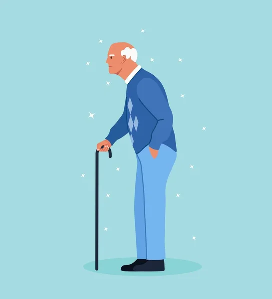 Elderly Man Walking Cane Handsome Old Man Casual Outfit Stick — Stock Vector