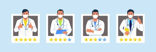 Escolha Médico Para Consulta Classificação Cinco Estrelas Feedback Sobre Pessoal —  Vetores de Stock