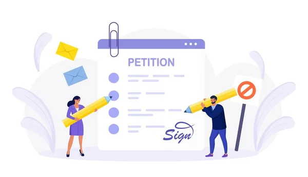 Verzoekformulier Mensen Die Petitie Klacht Ondertekenen Verspreiden Online Stemmen Een — Stockvector