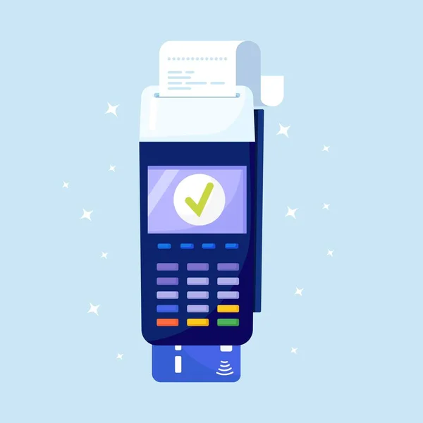 支払い機 Pos端末は デビットカード 請求書による支払いを確認します トランザクション承認プロセス挿入クレジットカード チェック Nfc決済コンセプト — ストックベクタ