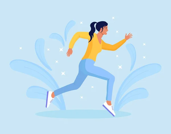 女の性格がジョギングしている 女の子が走ってフィットネスの練習をしてる 健康的なライフスタイル — ストックベクタ