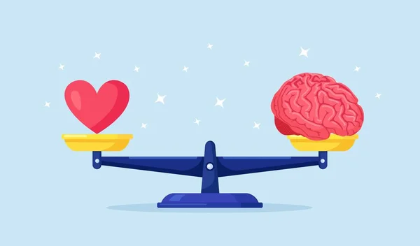 Equilibrio Entre Corazón Emociones Amor Inteligencia Cerebro Lógica Escalas Elegir — Vector de stock