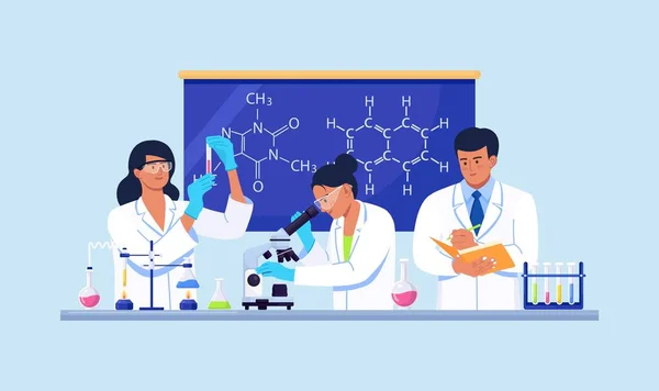 Cientistas Que Realizam Pesquisas Científicas Análises Testes Vacinas Pessoal Laboratório — Vetor de Stock