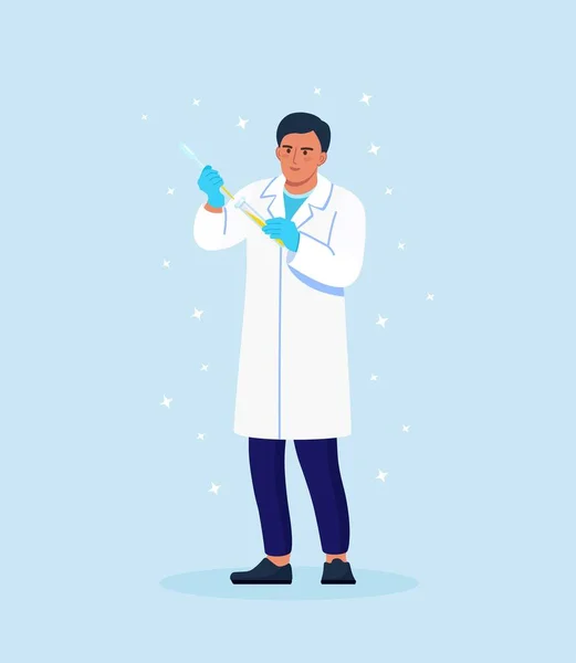 Bir Deney Tüpü Tutan Bilim Adamı Kimyagerler Kimyasal Tıbbi Laboratuvarlarda — Stok Vektör