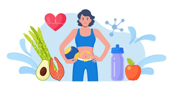 인간의 유기체의 식생활을 스포츠 여성을 변형시키는 것이다 소화성계 생화학 호르몬 — 스톡 벡터