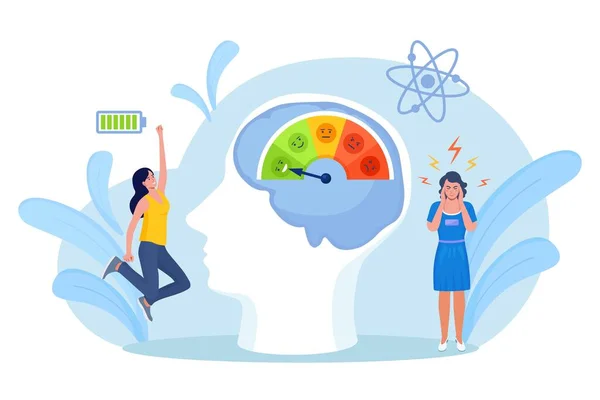 Nivel Estrés Escala Estado Ánimo Cansado Agotado Sobrecargado Trabajo Feliz — Vector de stock