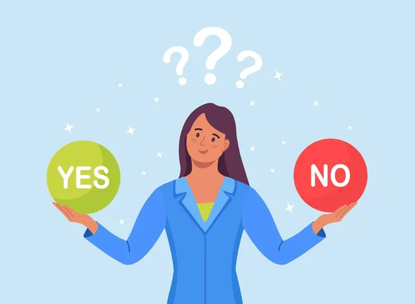 Choose Yes Woman Thinking Problem Making Decision Girl Confused Hard — Stock Vector