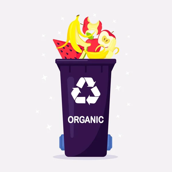 Bote Basura Con Residuos Orgánicos Adecuado Para Reciclaje Segregar Residuos — Vector de stock