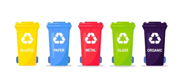 Inzameling Scheiding Recycling Van Afval Afval Gescheiden Verschillende Soorten Verzameld — Stockvector