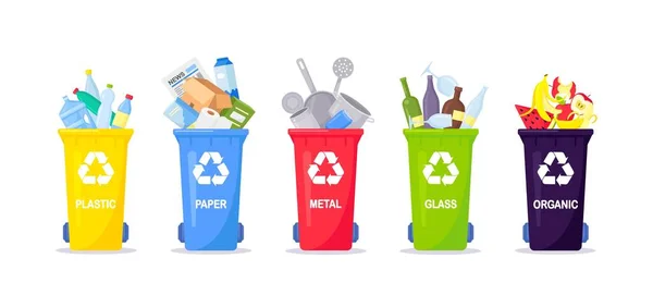 Recogida Segregación Reciclaje Residuos Basura Separada Diferentes Tipos Recogida Contenedores — Vector de stock