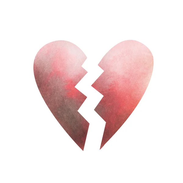 Kırık Bir Kalbin Çizimi Pembe Bir Kalp Kalp Ikiye Bölünür — Stok fotoğraf