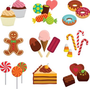 Sevimli çizgi film tarzı tatlılar çizelgeleri.