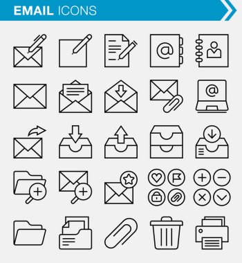 Mükemmel ince satır e- posta ve İnternet simgeleri seti.