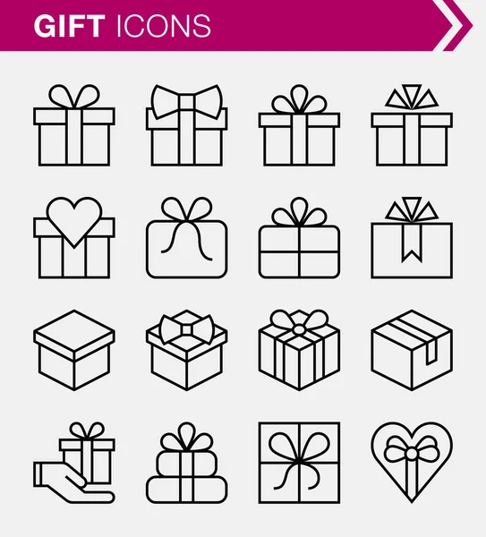 Set of pixel perfect thin line gift boxes icons. — Stock Vector
