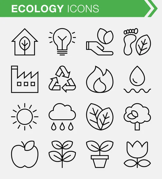 Set von perfekten Ökologie-Symbolen für dünne Linien. — Stockvektor