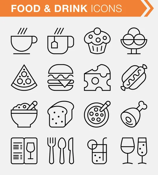Mükemmel ince çizgi yiyecek ve içecek ikonları seti.