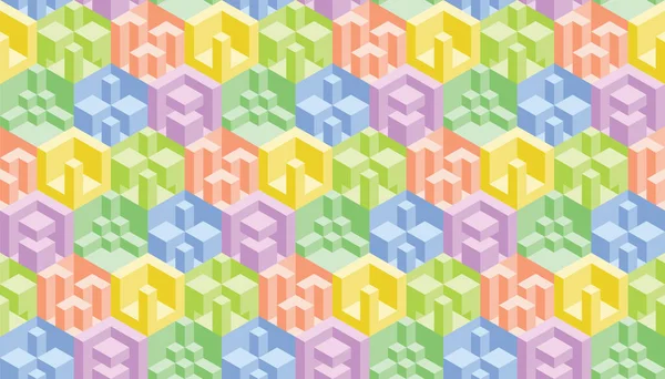 Abstract kleurrijk 3D geometrisch naadloos patroon. Isometrische optische illusie moderne achtergrond. — Stockvector