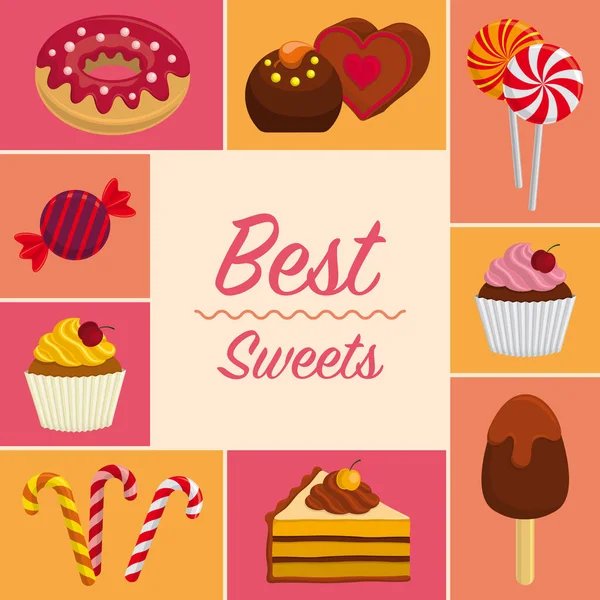 Cute flat style background with sweets. — Stock Vector