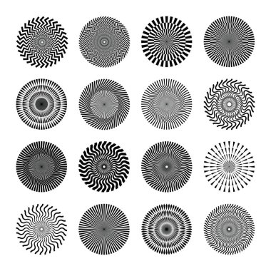 Operasyon sanat çemberi tasarım elementleri. Optik geometrik siyah beyaz arkaplan çizimleri.