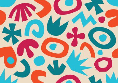 Çeşitli modern serbest biçim şekilleri ve karalamalı nesneler kusursuz desen. Moda, çağdaş model. Soyut el çizimi biçim dokusu.