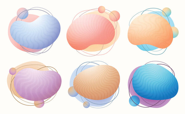 Set of abstract modern geometric shapes banners. Fluid pastel colors gradient dynamic elements. Creative graphic design frames.