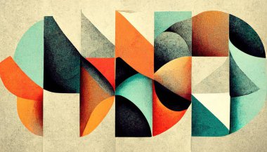 Abstract Neo Memphis style background with grainy texture. Trendy contemporary graphic design artwork. Digital art.