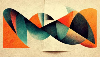Abstract Neo Memphis style background with grainy texture. Trendy contemporary graphic design artwork. Digital art.
