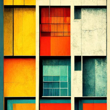 Abstract Bauhaus style background. Trendy geometric aesthetic Bauhaus architecture elements graphic design. Digital art.
