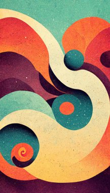 Groovy psychedelic abstract wavy decorative funky background. Hippie trendy design. Backdrop for trippy surreal designs. Digital art.