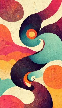 Groovy psychedelic abstract wavy decorative funky background. Hippie trendy design. Backdrop for trippy surreal designs. Digital art.