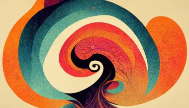 Groovy psychedelic abstract wavy decorative funky background. Hippie trendy design. Backdrop for trippy surreal designs. Digital art.