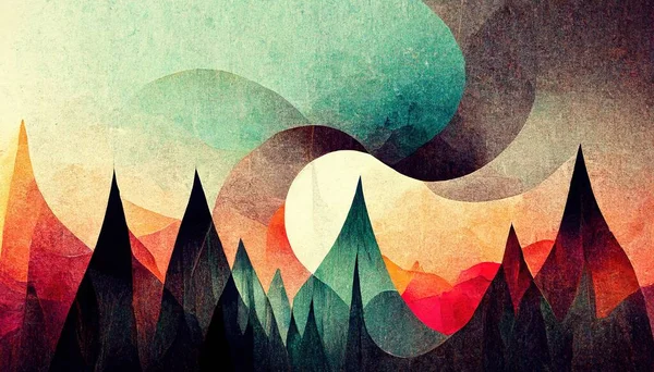 Colorful abstract mixed media grunge landscape background with different creative textures. Contemporary modern design. Digital art.