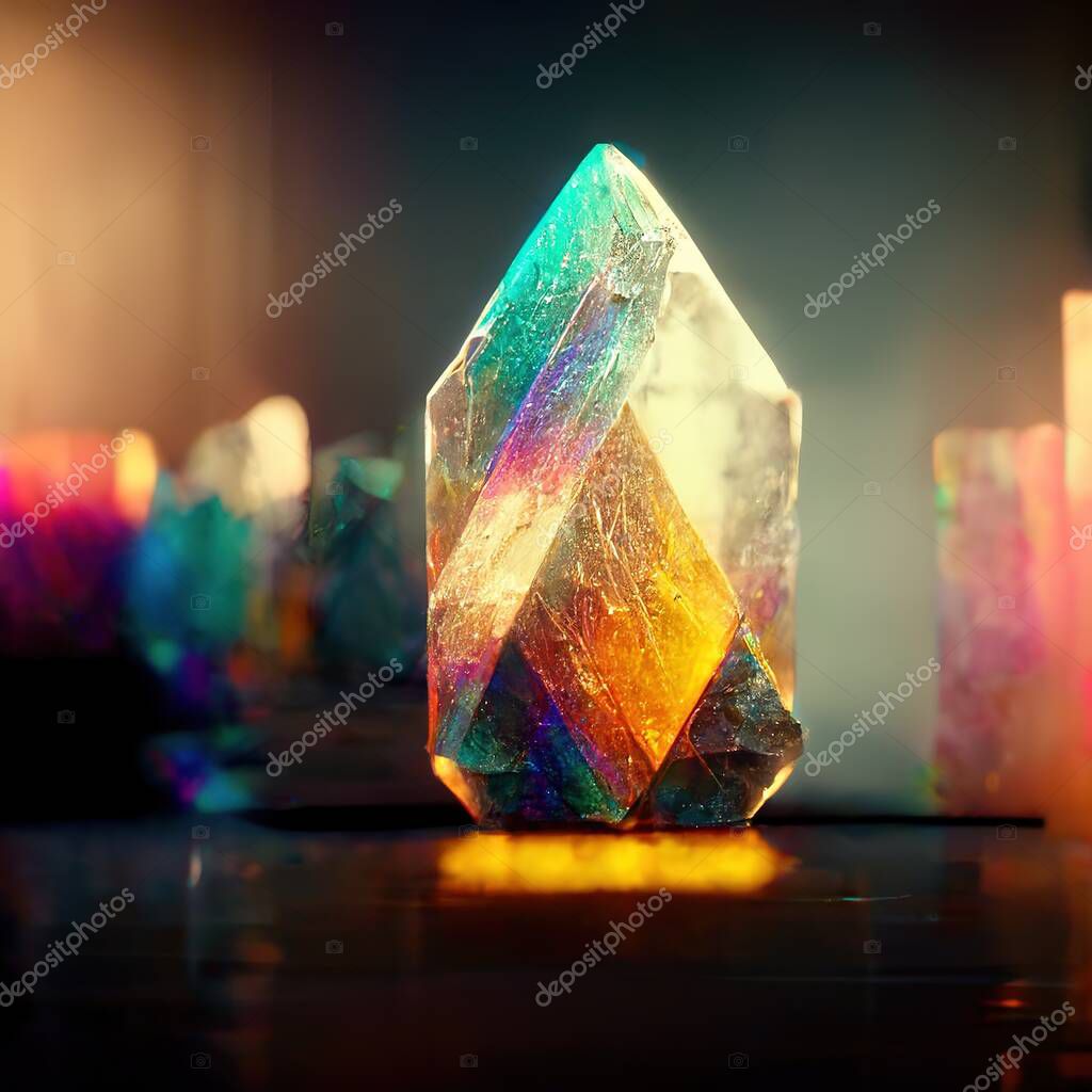 Shiny glass crystals and prisms with color spectrum rays. Abstract