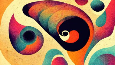 Groovy psychedelic abstract wavy decorative funky background. Hippie trendy design. Backdrop for trippy surreal designs. Digital art.
