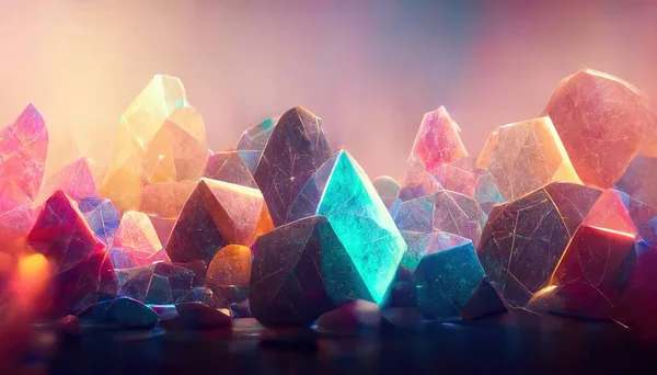 Realistic Colorful Shiny Glowing Magic Crystals Abstract Background Beautiful Fantasy — Stockfoto