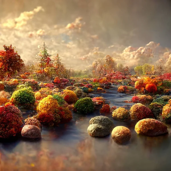 Autumn Landscape Bright Autumn Trees Idyllic Peaceful Amazing Nature Scenery — 스톡 사진