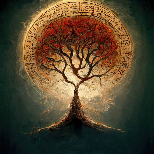 Beautiful illustration of magic tree of life, sacred symbol. Personal individuality, prosperity and growth concept. Digital art.