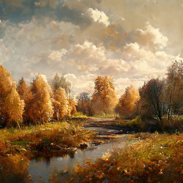 Autumn Landscape Bright Autumn Trees Idyllic Peaceful Amazing Nature Scenery — Stok fotoğraf