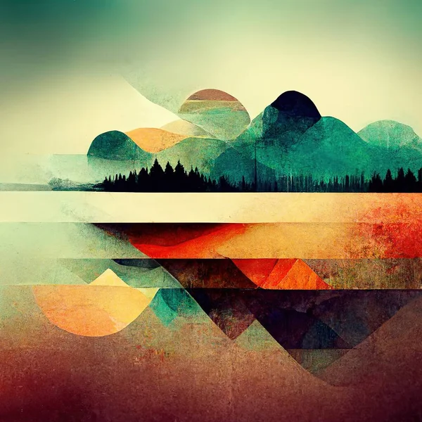 Colorful Abstract Mixed Media Grunge Landscape Background Different Creative Textures — 图库照片