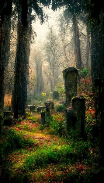 Realistic Haunted Spooky Forest Creepy Landscape Night Fantasy Halloween Forest —  Fotos de Stock